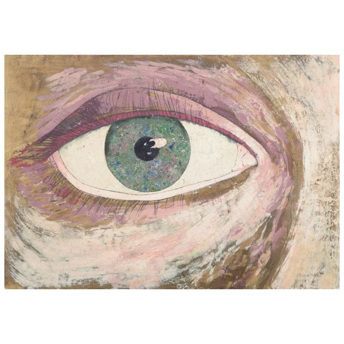 Ingvar Engdahl, Swedish artist. Mixed media on board. Close-up view of an eye.