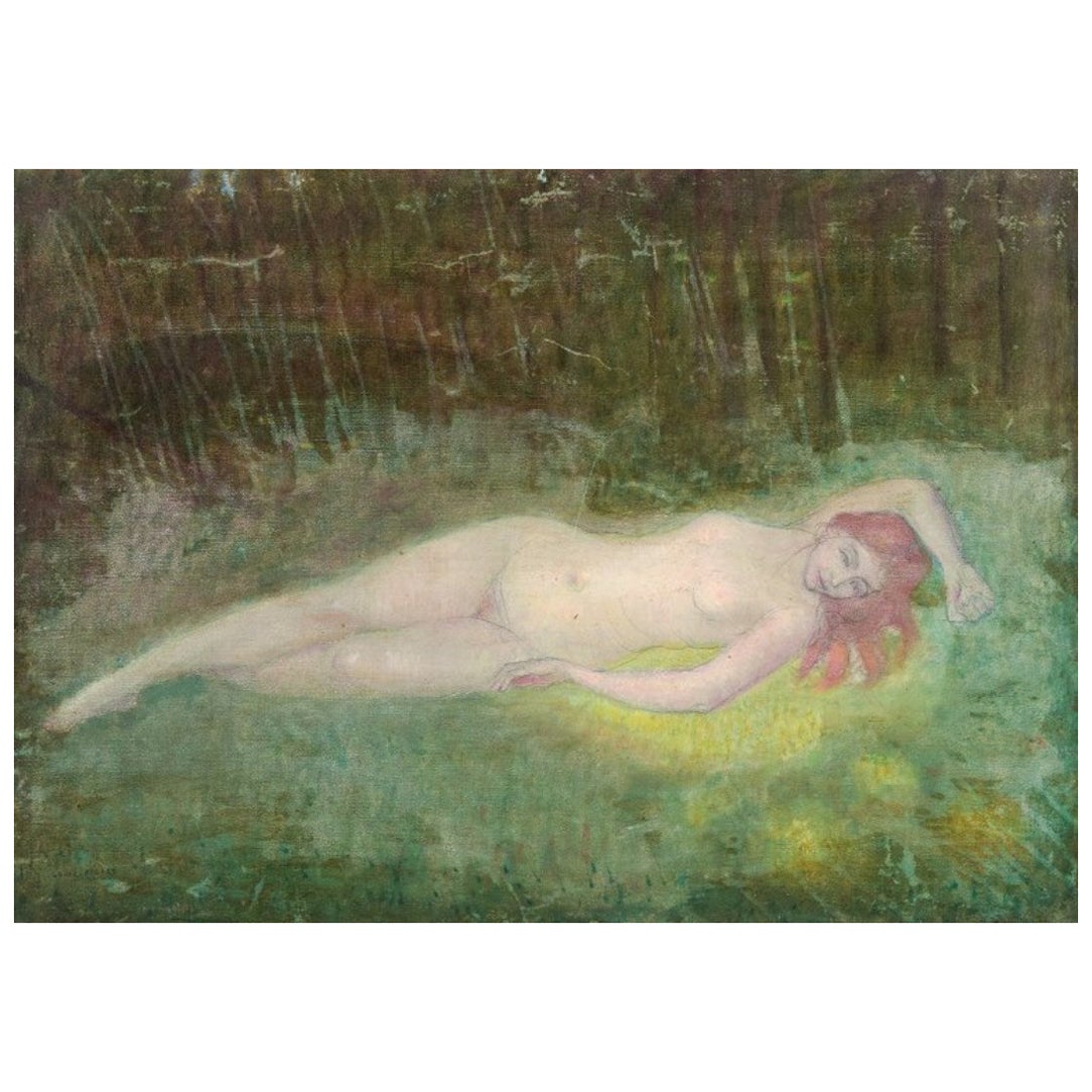 Louis Picard, well listed French artist. Oil on canvas. Reclining female nude. For Sale