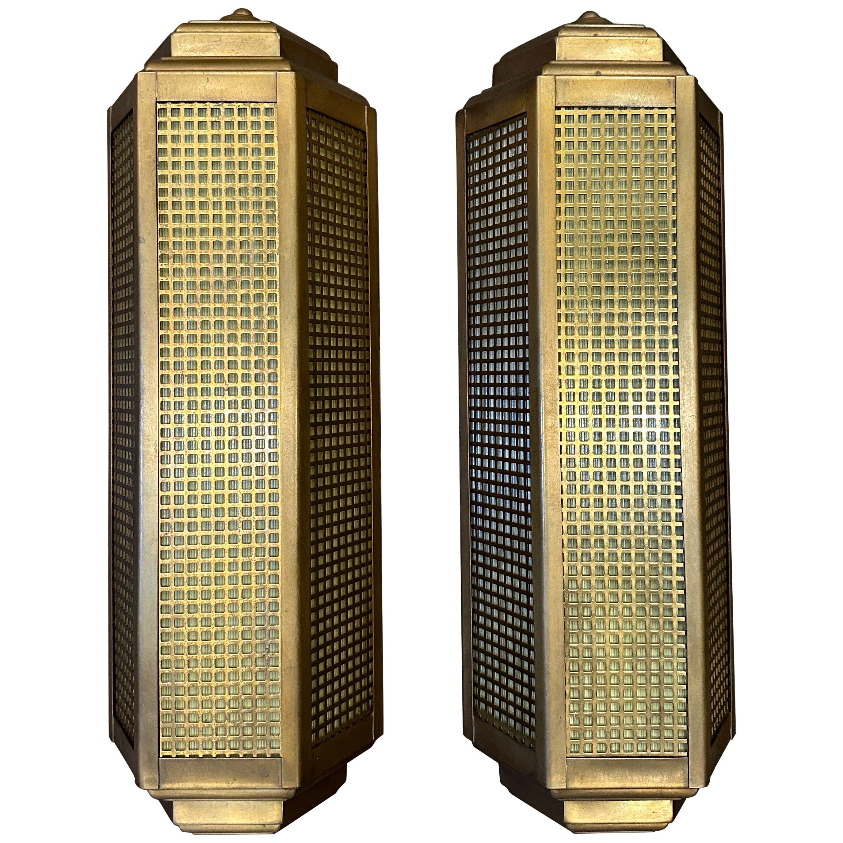 A Pair Of Large Brass Art Deco Style Wall Lights  For Sale