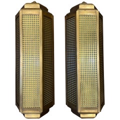 A Pair Of Large Brass Art Deco Style Wall Lights 