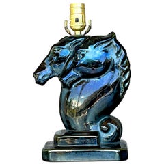 Vintage Boho Glazed Ceramic Double Horse Head Lamp