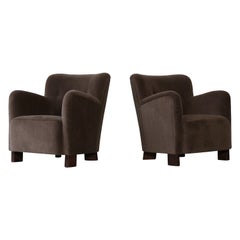 Elegant Pair of Lounge Chairs, Upholstered in Deep Brown Pure Alpaca