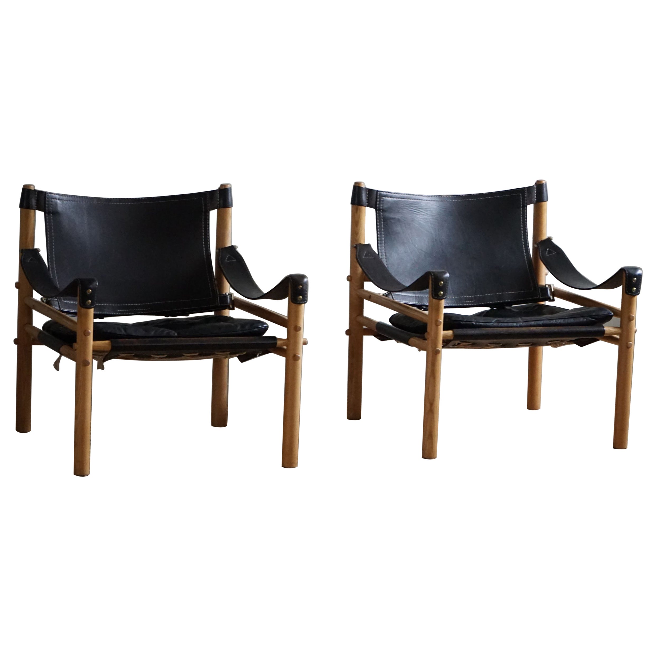 Pair of Sirocco Lounge Chairs in Ash & Leather, Arne Norell, Ab Aneby, 1960s