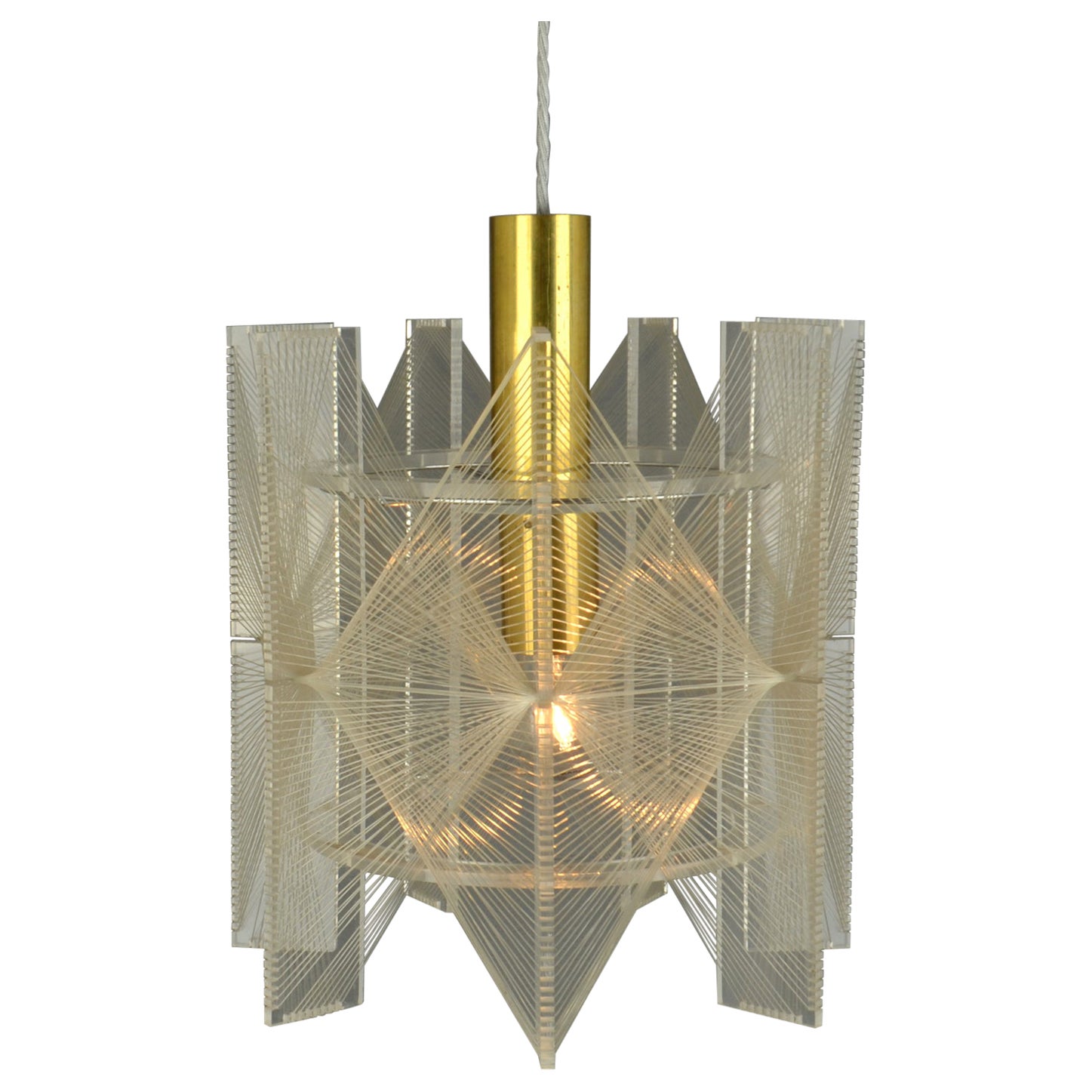 Mid Century Modern small Pendant Lamp in Clear Lucite, Wire and Brass For Sale