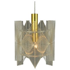 Mid Century Modern small Pendant Lamp in Clear Lucite, Wire and Brass