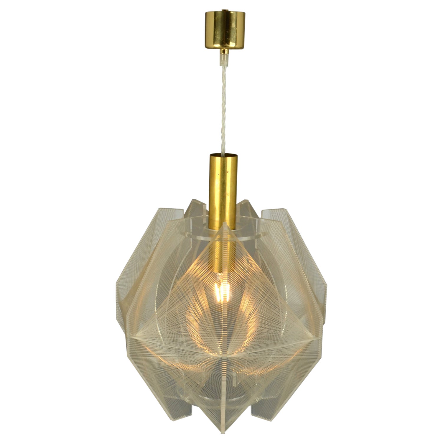 Pendant Lamp in Lucite, Wire and Brass, 1970's For Sale