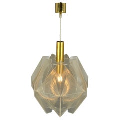 Retro Pendant Lamp in Lucite, Wire and Brass, 1970's
