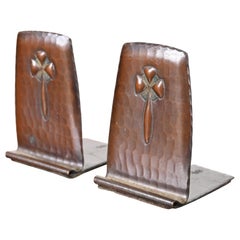Antique Roycroft Arts & Crafts Hammered Copper Bookends, Pair