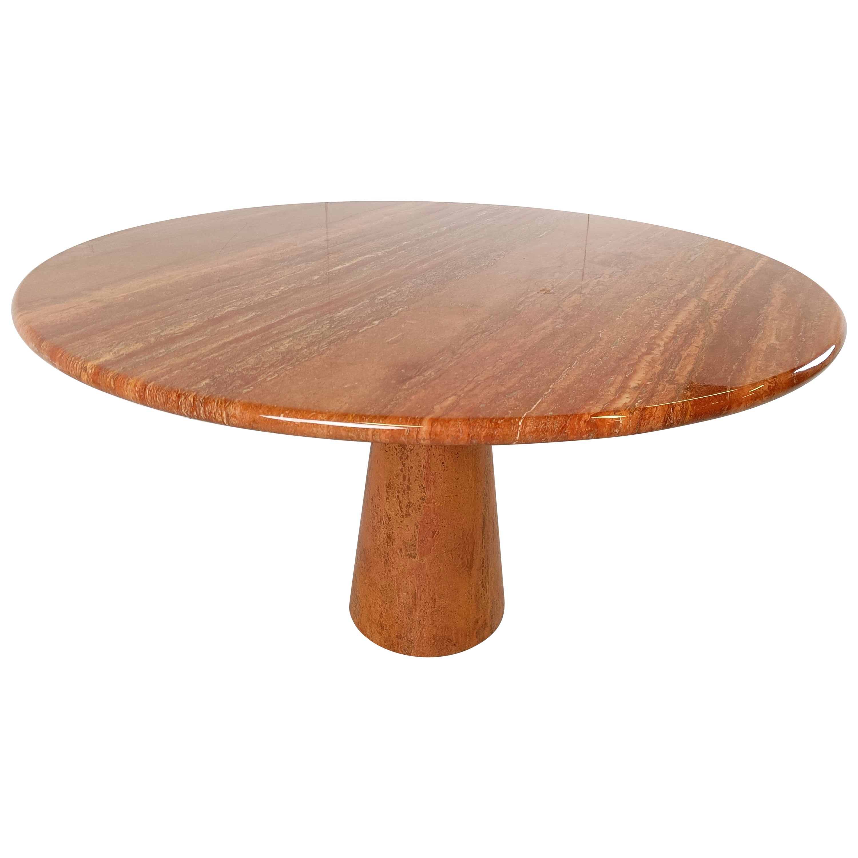 Vintage round red travertine dining table, 1970s For Sale