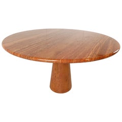 Table de salle à manger ronde en travertin rouge vintage, 1970