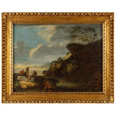 Antique Salvator Rosa (follower of), Coastal Landscape with Armigers at Rest