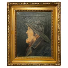 Antique Early 20th century Danish oil painting of fisherman from Skagen