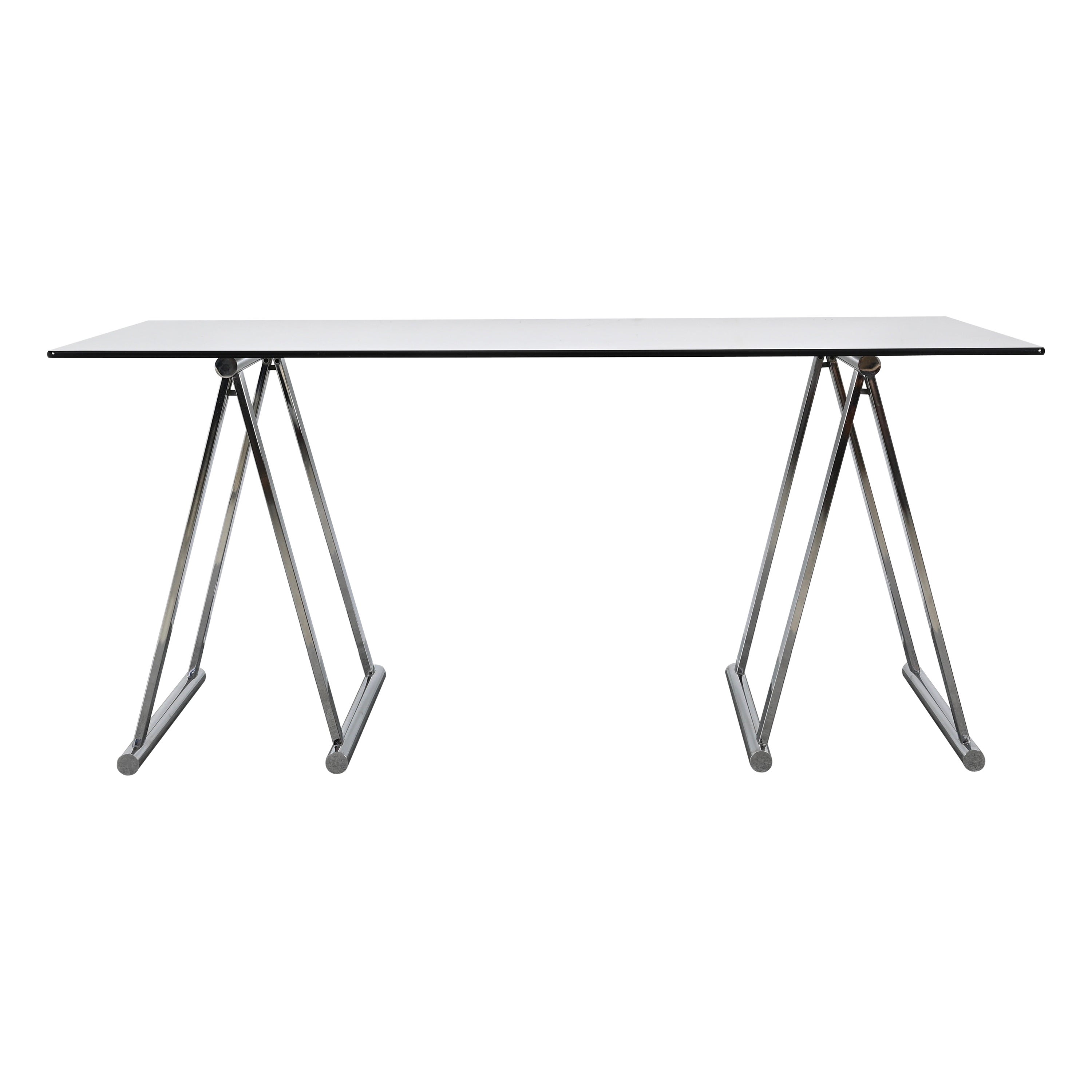 Pair of Midcentury Chromed Steel Italian Trestles, Milo Baughman, 1970s For Sale