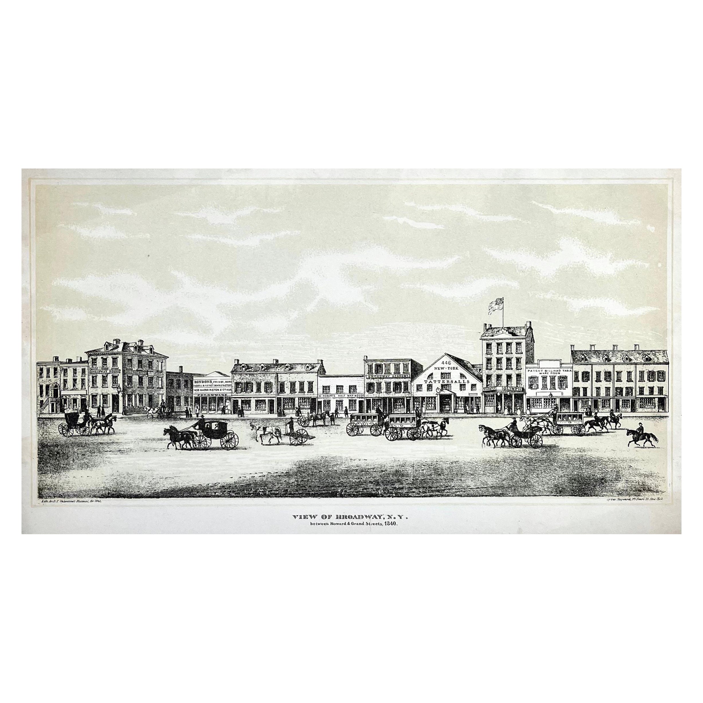 1840s Antique Engraving of Broadway in New York at Howard and Grand Streets