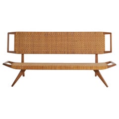 Paul Laszlo, Bank, Mahagoni, Rattan, 1950er Jahre