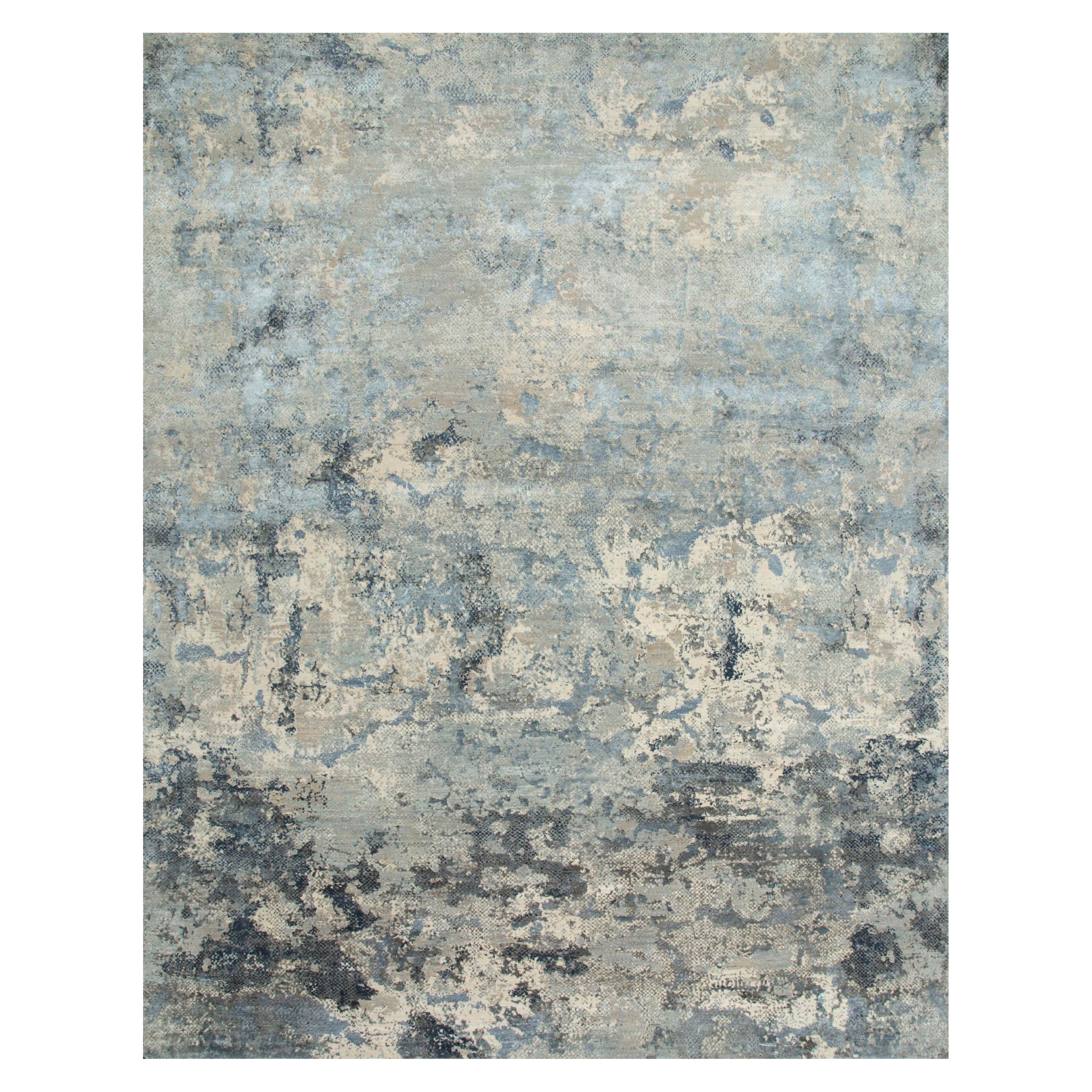 „Antiker weißer, perlenblauer, handgeknüpfter Teppich“ im Angebot
