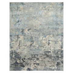 "Antique White Pearl Blue Hand-Knotted Rug "