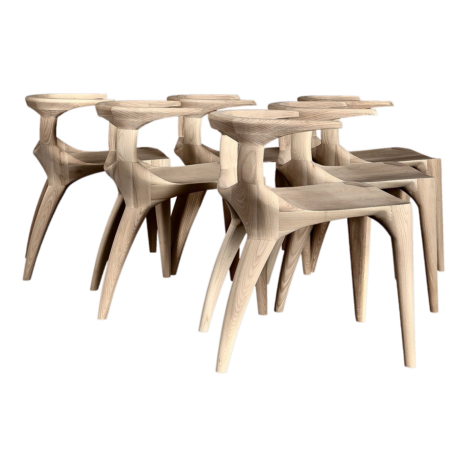 Set of Six  - Sculptural Solid Wood 'Mammut' Chairs - Custom Stain Option For Sale