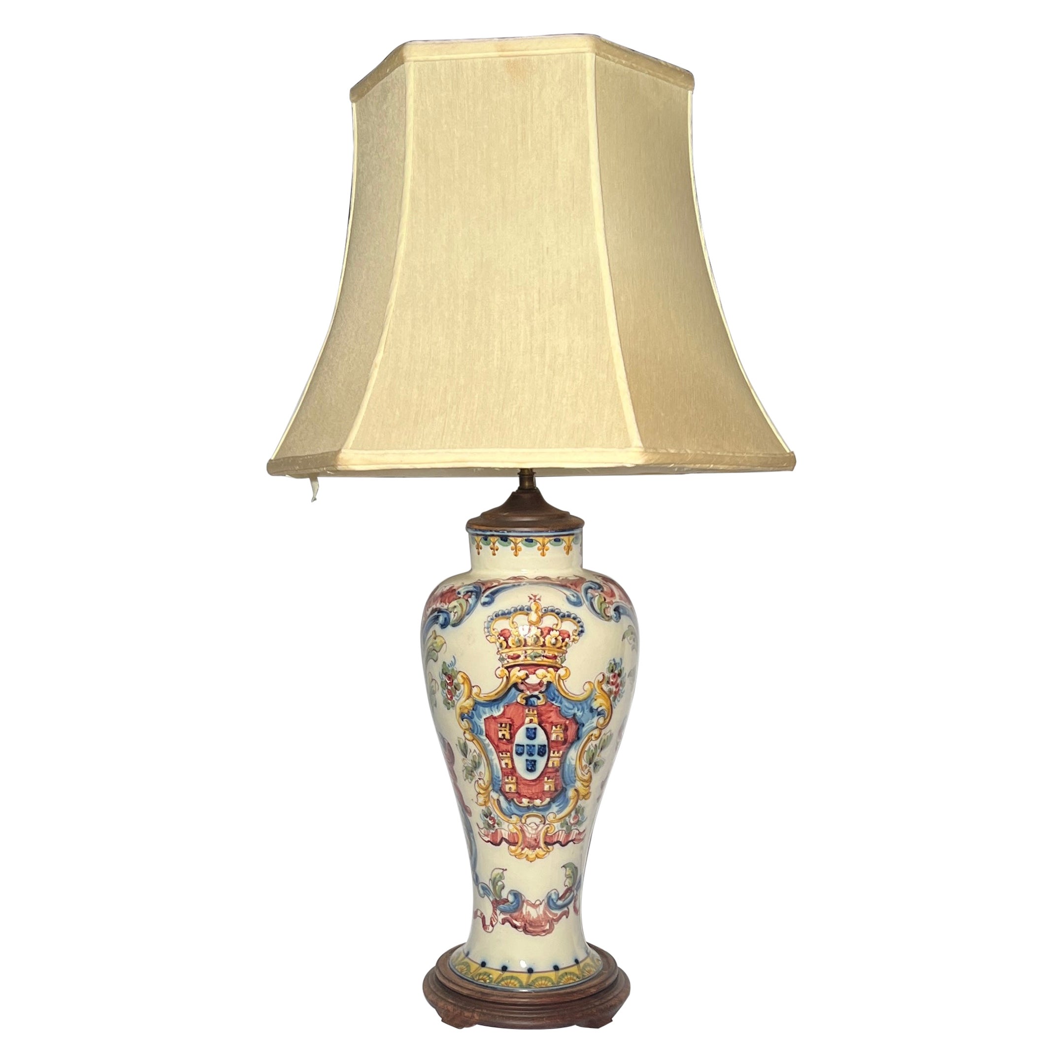 Antique Italian Faience Majolica Porcelain Vase Converted into a Lamp Ca. 1880   For Sale