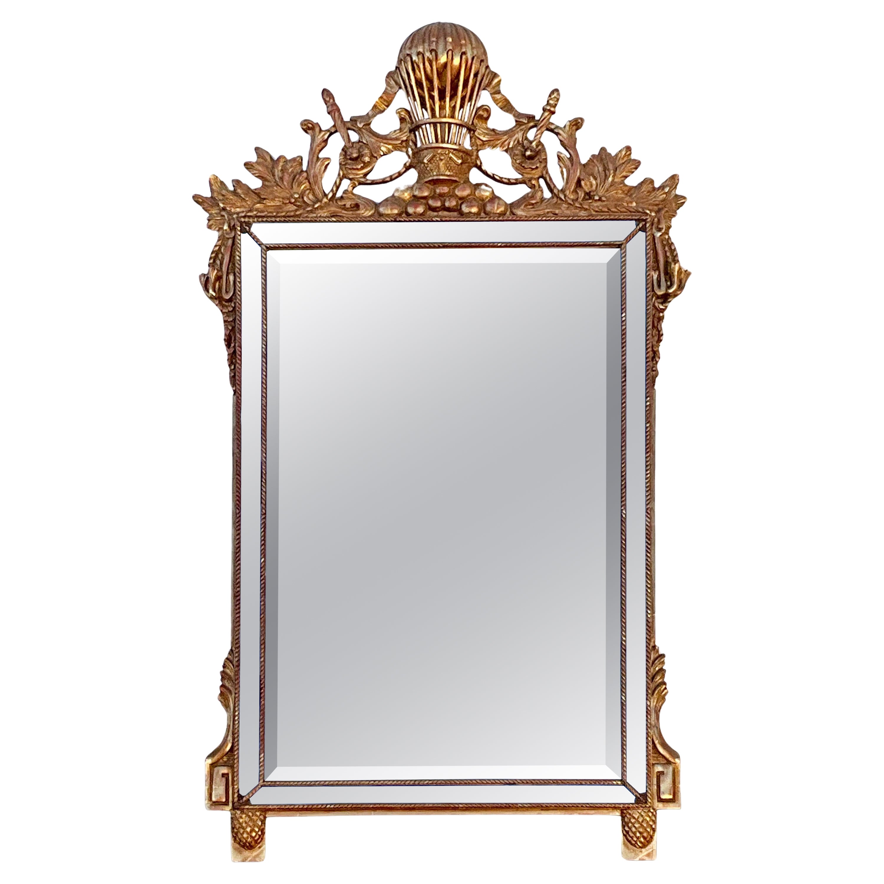 Italian Carved Giltwood Balloon Form French Empire Inspired Wall Mirror