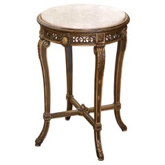 19th Century French Louis XVI Marble Top Carved Giltwood Side Table Gueridon