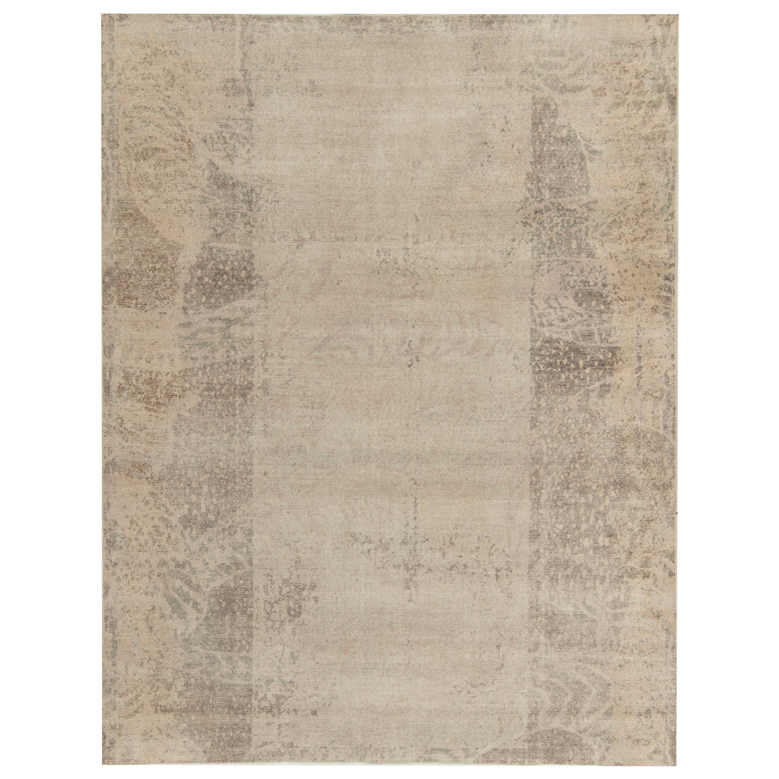 Distressed style Abstract rug in Beige-Brown & Gray pattern by Rug & Kilim  For Sale