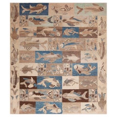 Moderner Teppich der Nazmiyal Kollektion mit künstlerischem Aquatischen Fischmuster, 8'4" x 9'8"