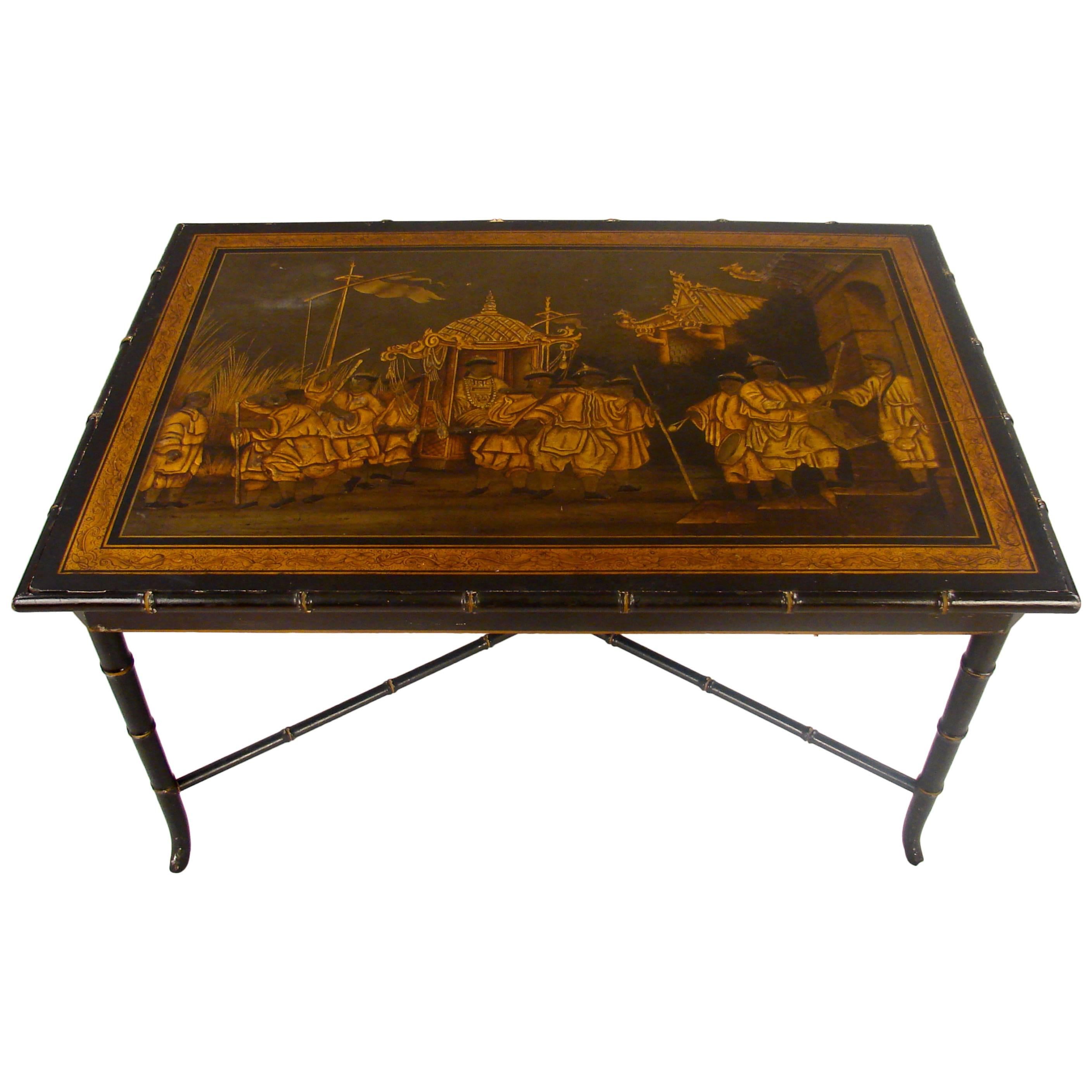 Vintage Chinoiserie Style Table on Faux Bamboo Stand