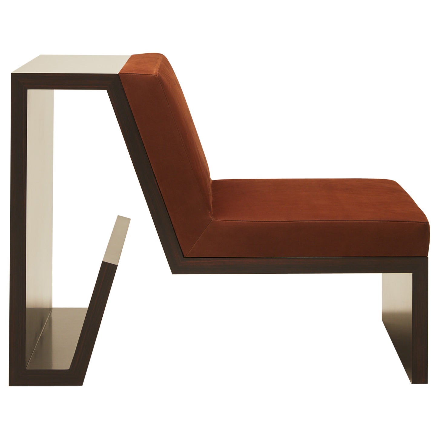 Continuous Chair - Hand applied wood veneer & leather upholstery For Sale