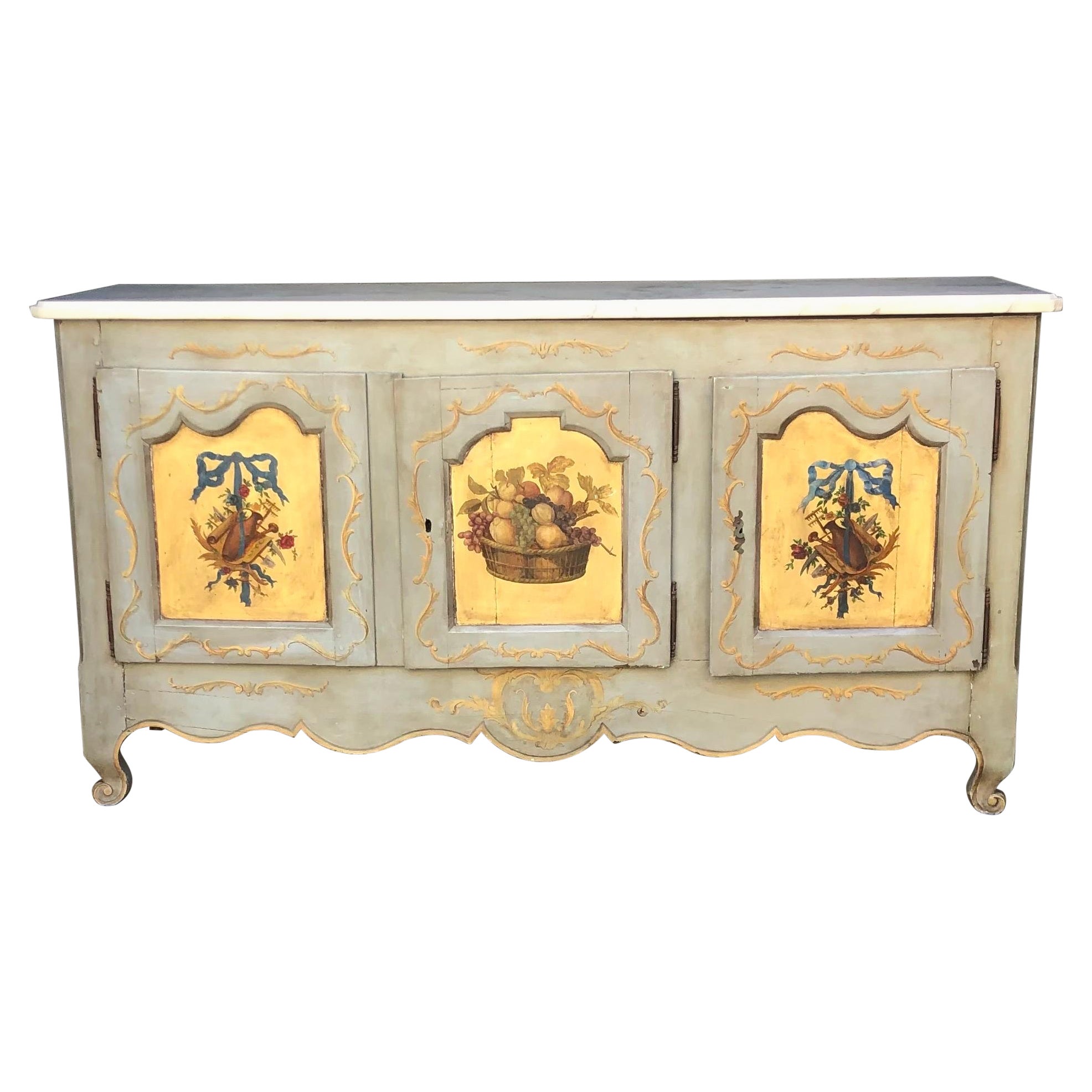 18th Century Louis XV Hand Painted Marble Top Enfilade / Buffet  For Sale