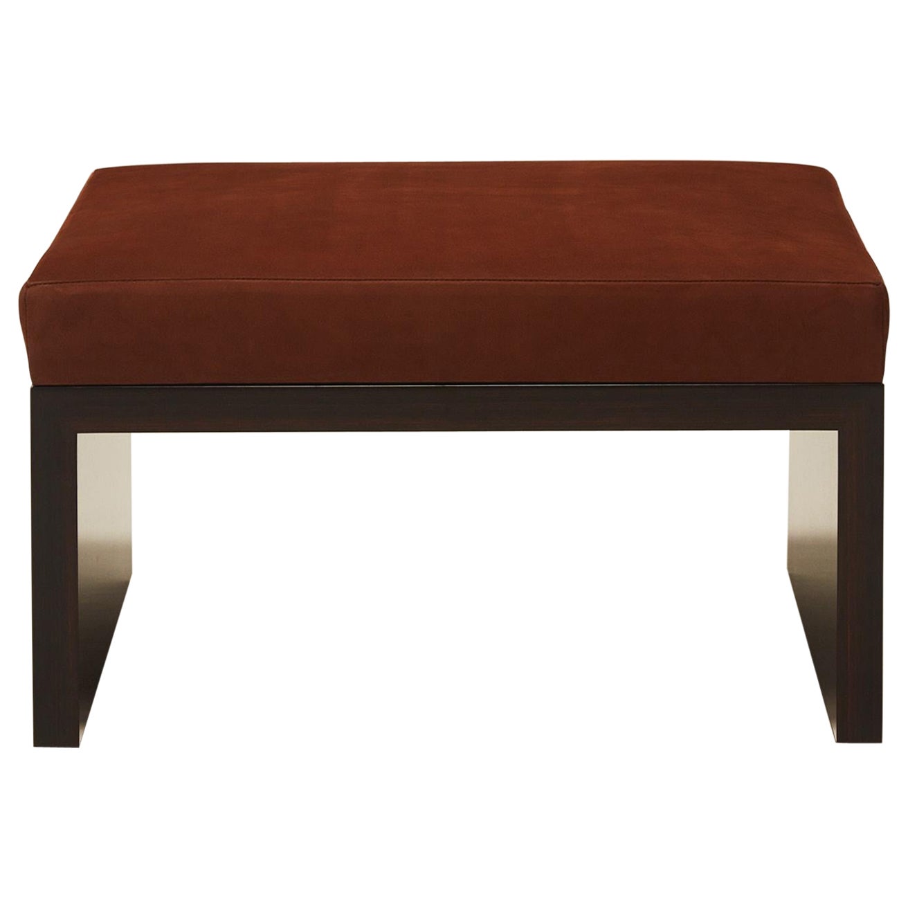 Continuous Ottoman - Hand applied wood veneer & leather upholstery