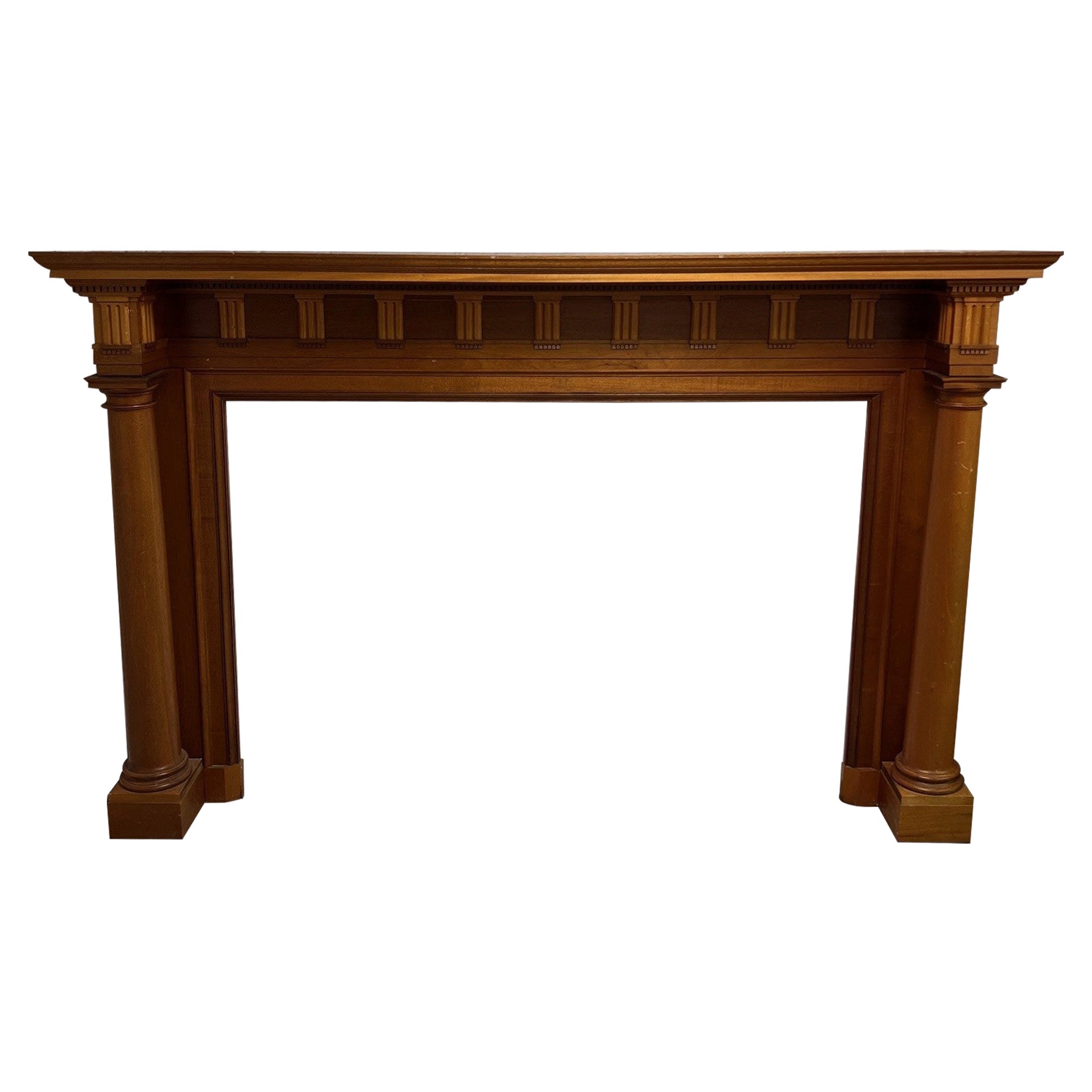 Wood Fireplace Mantel with Columns and Large Opening   For Sale