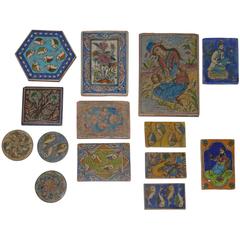 Vintage Set of 16 Old Persian Tile