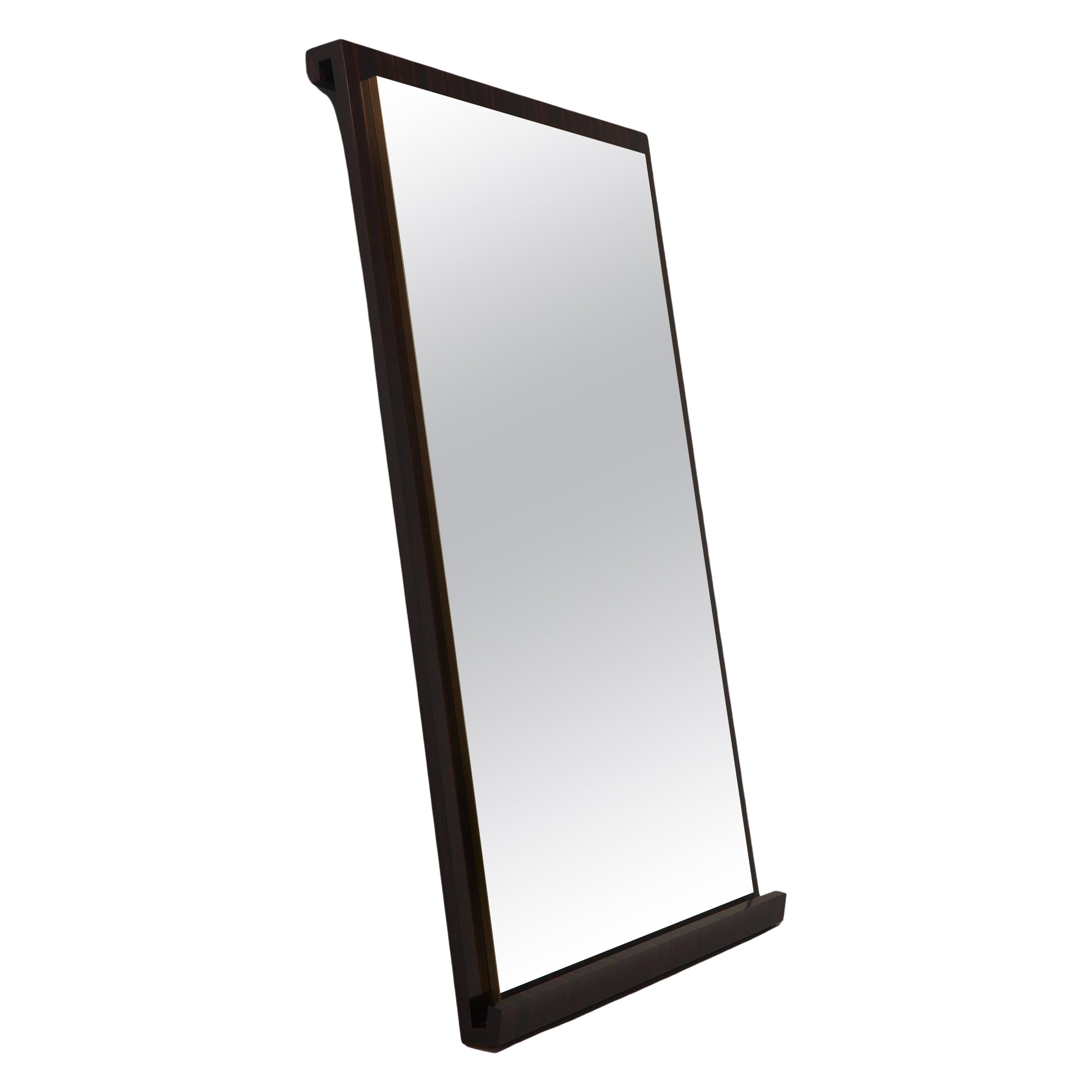Continuous Mirror - Hand applied wood veneer & brass For Sale