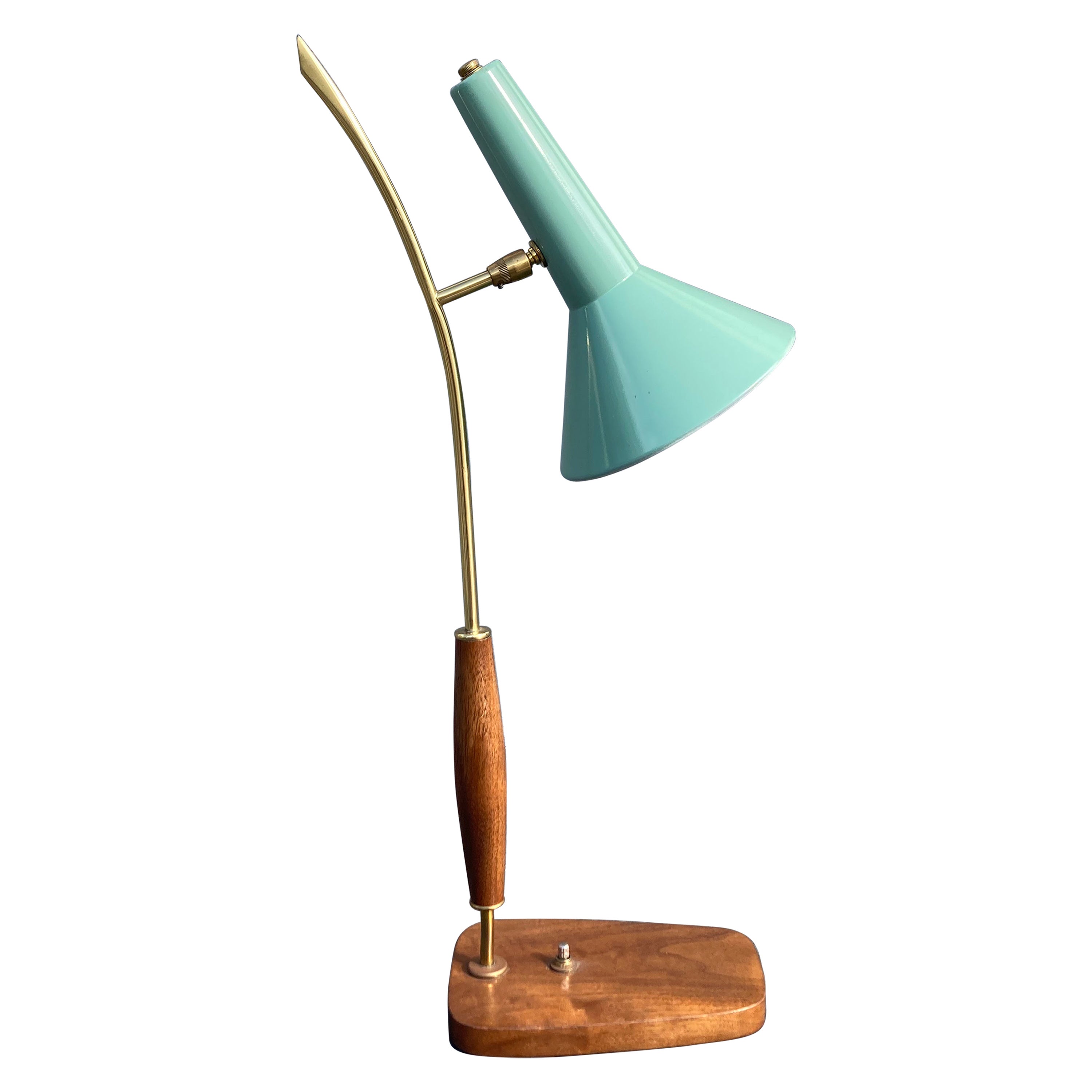 Beautiful Mid Century Modern Table Lamp, Brass, Walnut, 1950s For Sale