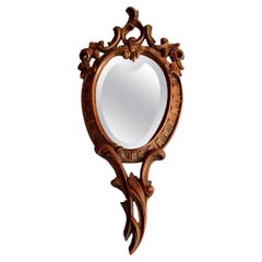 19th Century French Black Forest Carved Walnut Hand Mirror with Beveled Glass