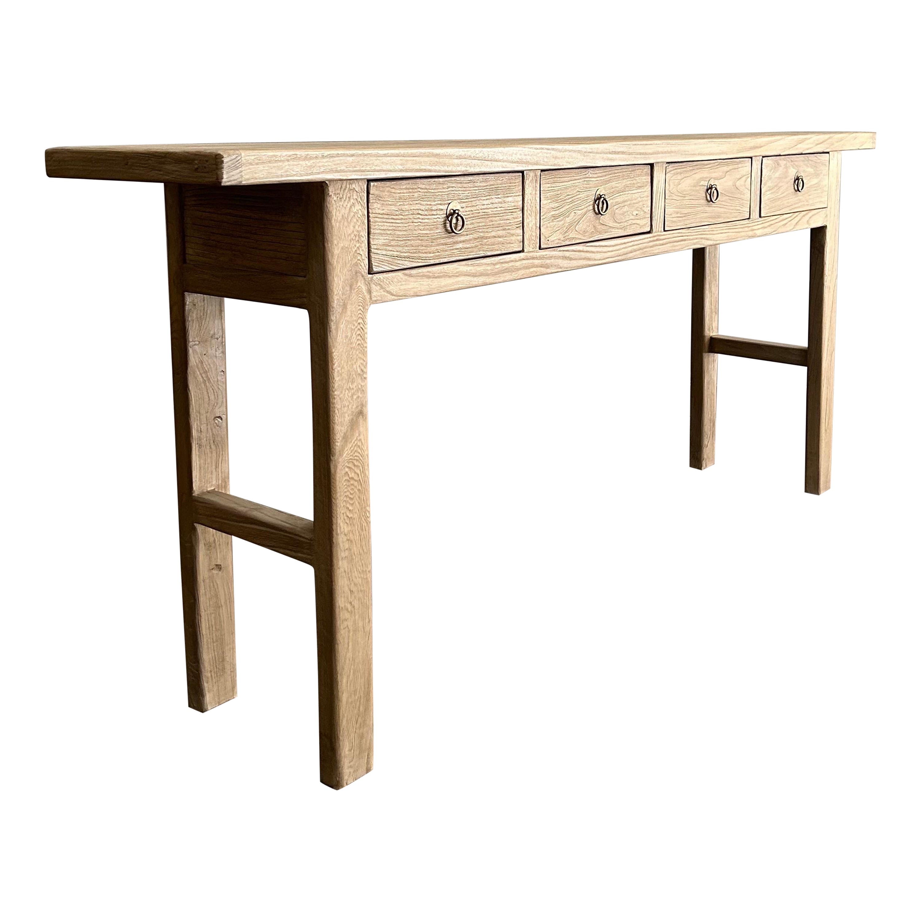 Reclaimed Elm Wood Console Table with Drawers 72" For Sale