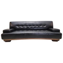 Vintage German Curved Black Leather Mandalay Sofa By W. Schillig