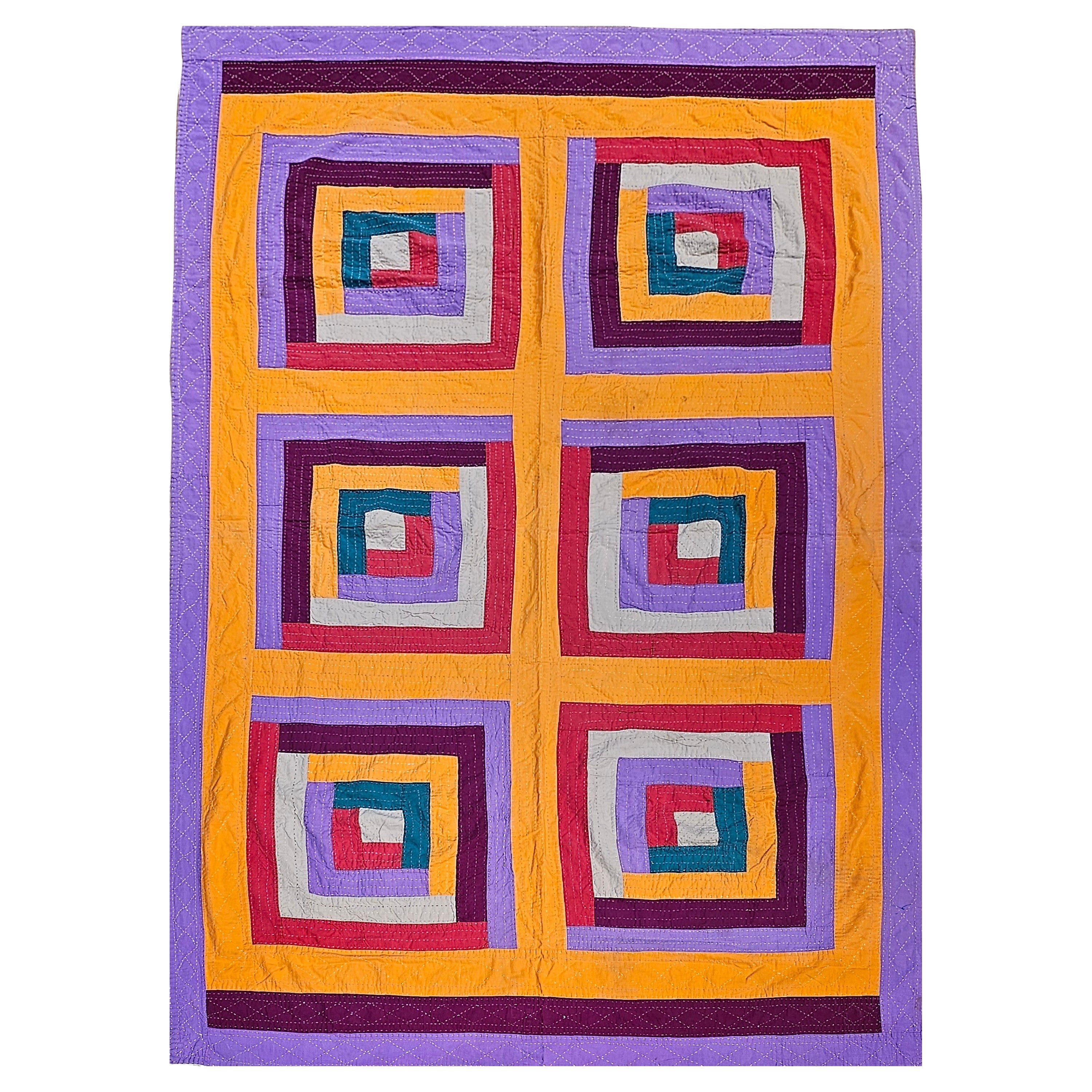 Mid 20th Century African American Southern Quilt in Red, Purple, Green, Orange