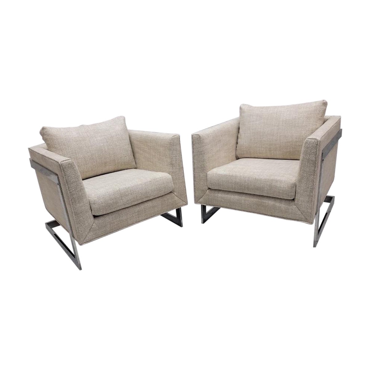 Mid Century Modern Newly Upholstered Milo Baughman Cantilever Club Chairs - Pair For Sale