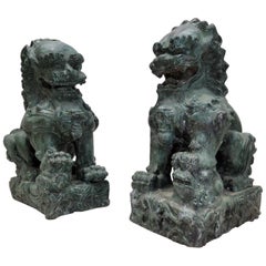 Antique Fengshui Chinese Bronze Guardian Lion Foo Dog Statue Sculpture - Pair
