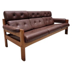 Vintage Mid Century Danish Modern Ekornes Teak and Leather "Amigo" Three-Seat Sofa