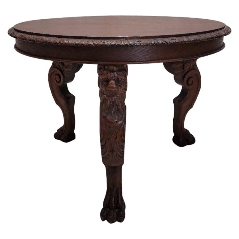 Antique French Carved Figural Oak Entry Table For Sale