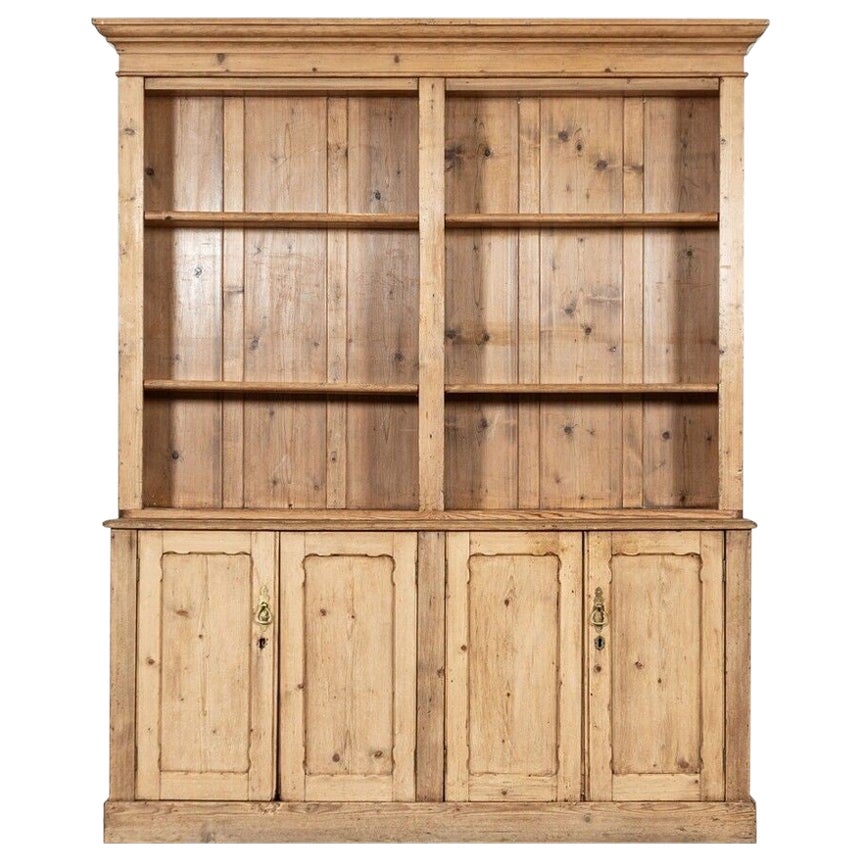 Large 19thC English Pine Bookcase / Dresser For Sale