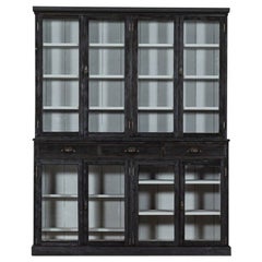Large 19thC English Ebonised Pine Glazed Dresser / Bookcase