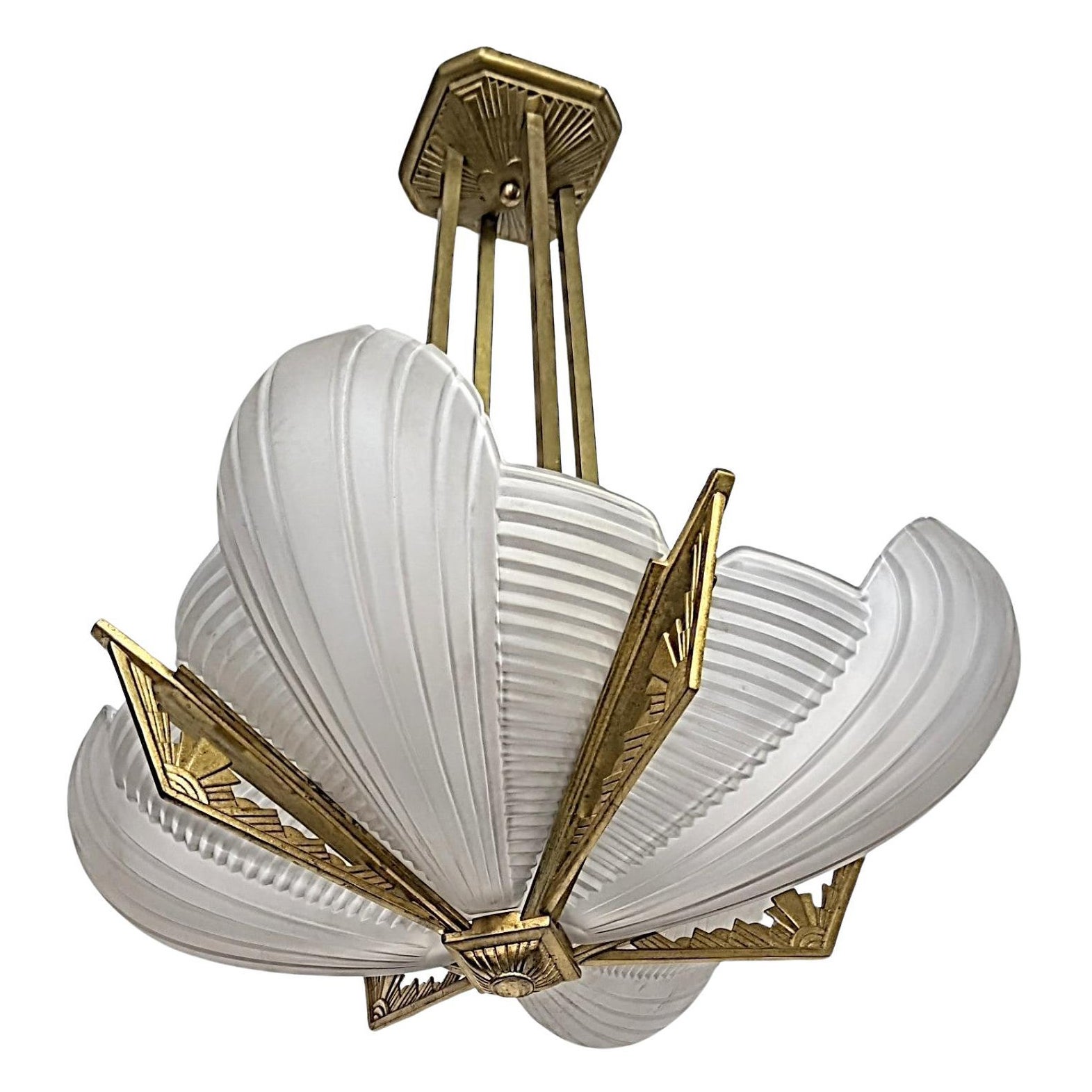 French Art Deco Pendant Chandelier by Atelier Petitot