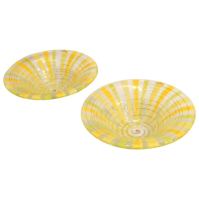 Signed Pair of Higgins Fused Modern Art Glass Bowls For Sale at 1stdibs