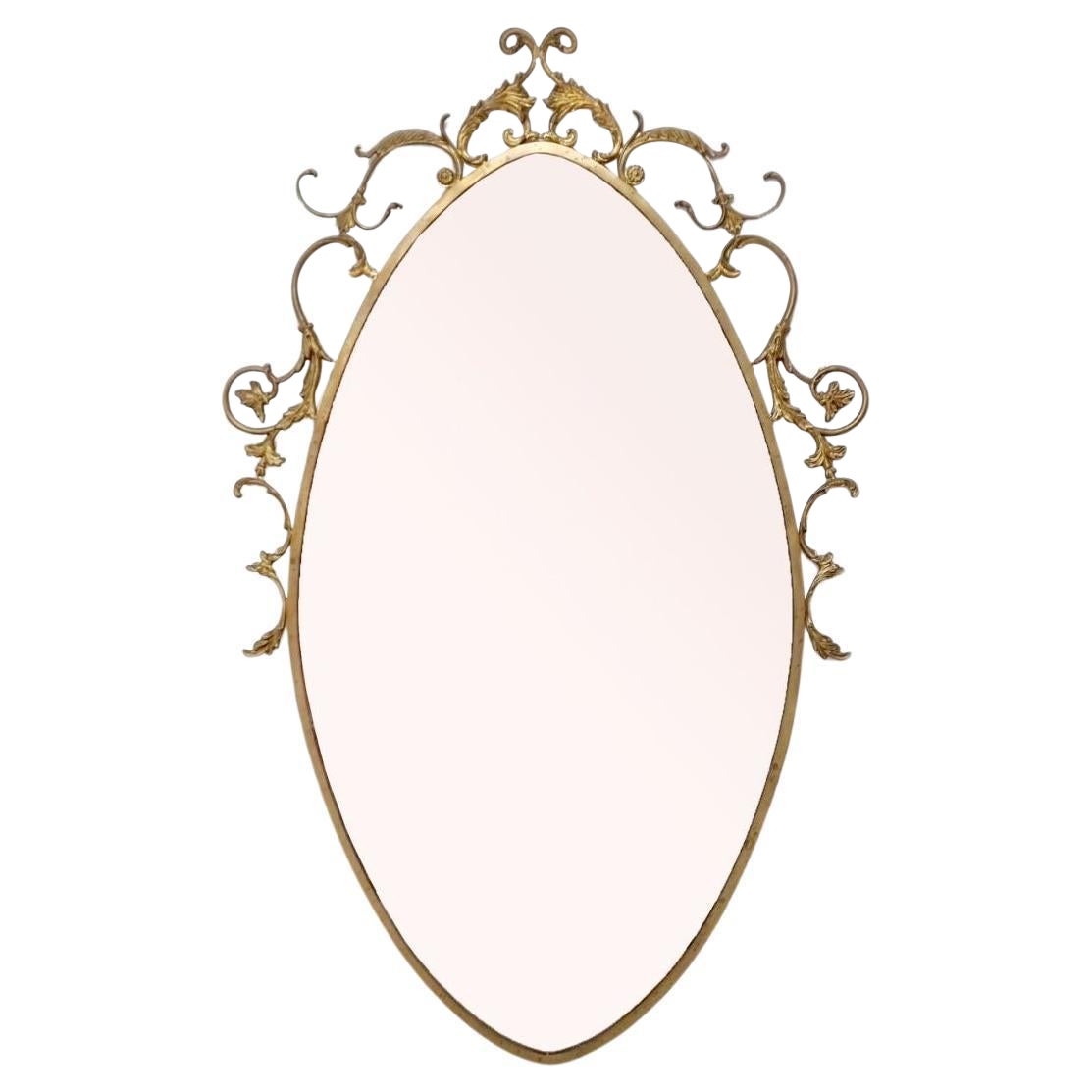 Large Italian Mid Century Brass Mirror, Italy 60s For Sale
