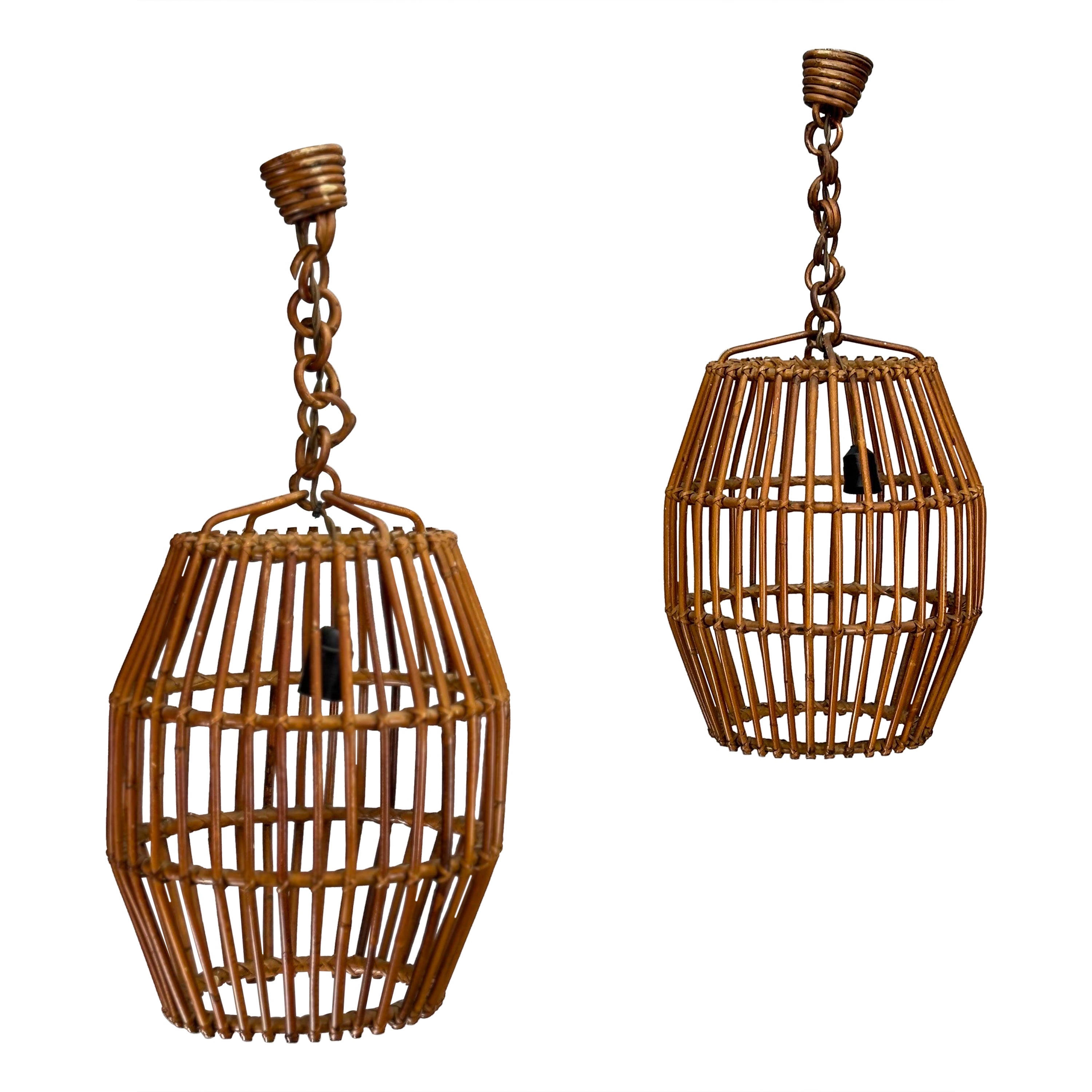 Lampade da soffitto in vimini, anni '50, set di 2 in vendita
