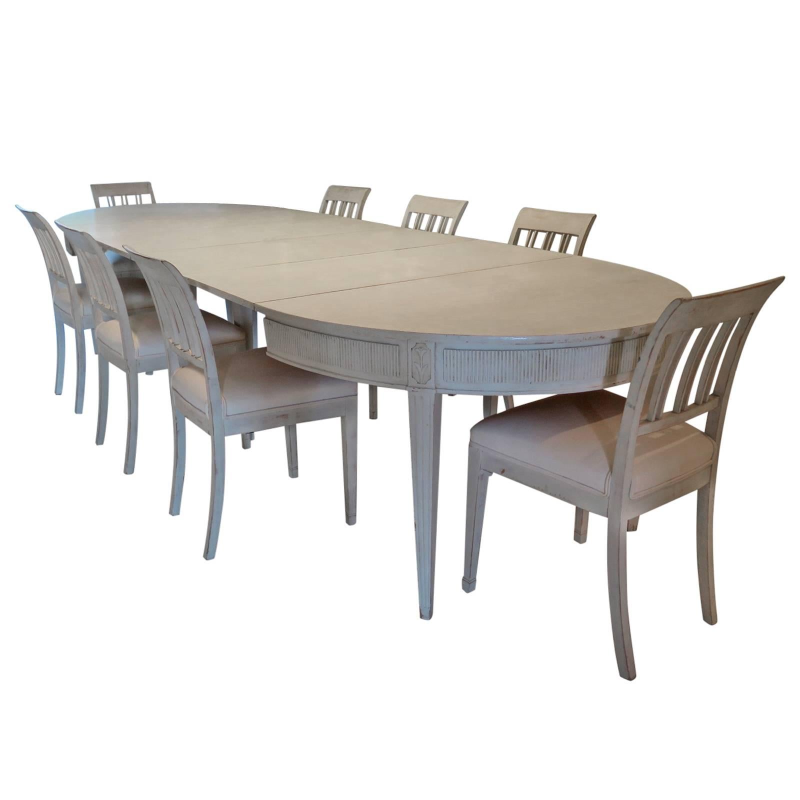 Gustavian Style Swedish Dining Table and Ten Chairs